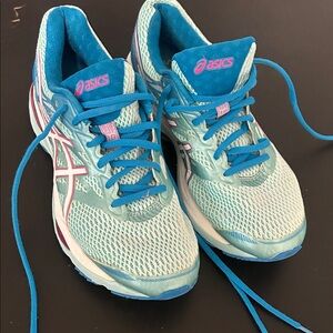 Asics Mesh Athletic Sneakers - White, Blue and Pink Accents